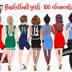 Basketball clipart: "BASKETBALL GIRLS CLIPART" Basketball Jerseys Sports Team Clipart Basketball payers matching Jerseys Sublimation clipart