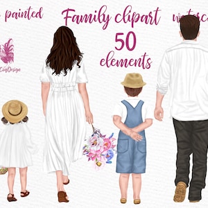 Familie Clipart: "Familie Figuren CLIPART" Rosa Blumen Papa Mama Kinder Aquarell Menschen Familie Menschen Geschwister Geschwister Clipart Familie Becher designs