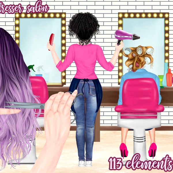 Coiffeur clipart: « HAIRSTYLIST CLIPART » Salon de coiffure Clipart Esthéticienne clipart Planner fille clipart Beauté Mode Fille Sublimation Pod