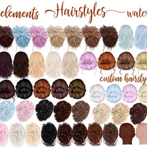 Clipart de coiffures : « COIFFURES FÉMININES » Coiffures personnalisées Cheveux longs Coiffures en chignon Coiffures de la mariée Clipart aquarelle Coiffures à la mode