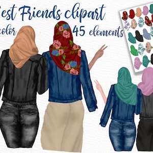 Muslim women clipart: "MUSLIM BEST FRIENDS" Bff clipart Hijab clipart Muslim girls Customizable clipart Custom besties Soul Sisters