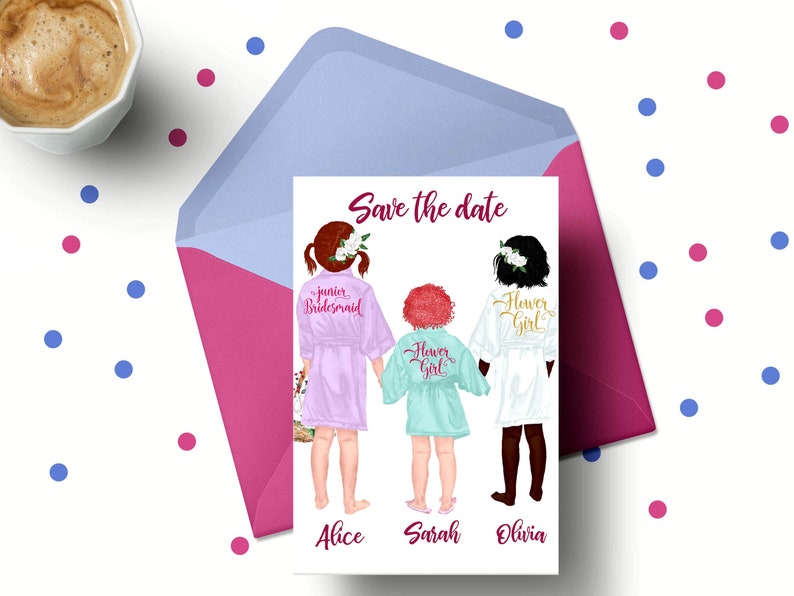 JUNIOR BRIDESMAID Wedding robes clipart Wedding clipart Little Girls clipart DIY invite wedding flower girls in robes Flower girl clipart