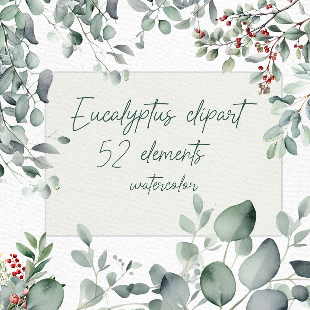 Watercolor Eucalyptus Clipart Bundle: Wedding Invitation Graphics ...