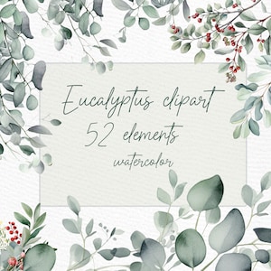 Eucalyptus Clipart Bundle: "GREENERY EUCALYPTUS CLIPART" Watercolor Eucalyptus Wedding Flower Eucalyptus Border Wedding Invites clipart