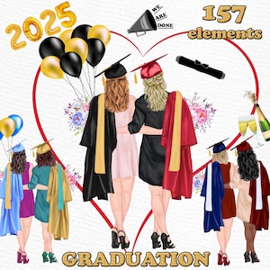 Clipart de graduación: "ESTUDIANTES GRADUADOS" Felicidades por la graduación Sombrero de toga de graduación Chicas graduadas Estudiantes universitarios de último año Mejor amiga Chicas graduadas