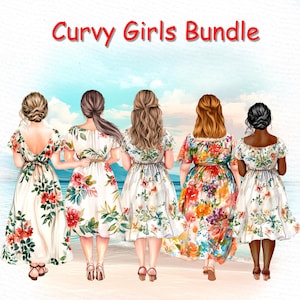 Imágenes prediseñadas de chicas de talla grande: "CURVY GIRLS CLIPART" Mejores amigas a la moda Chicas con vestidos Imágenes prediseñadas personalizables Diseños de tazas de mejores amigas personalizadas