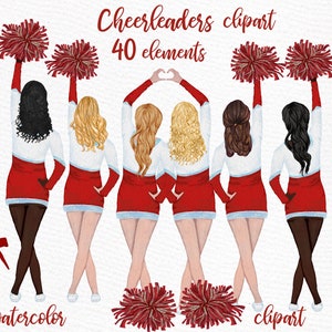 Cheerleaders Clipart: "GIRLS CLIPART" Watercolor Girls Best Friends Sports Team Clip Art Planner Girl Clipart Custom Hairstyles School Girls