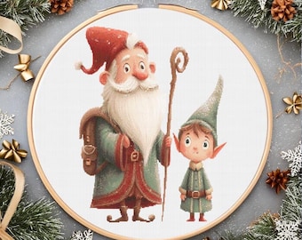 Funny Santa and Reindeer Cross Stitch Pattern Christmas PDF Chart Festive Christmas Characters Holiday Embroidery Pattern Punto de cruz
