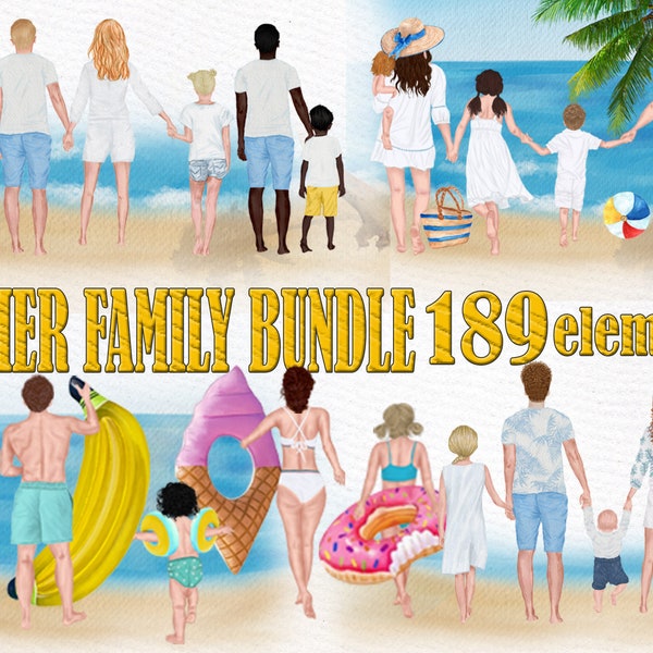 Family clipart Bundle: "SUMMER CLIPART" Mother and kids Mothers day Beach clipart Dad Mom Kids Watercolor Family figures Summer Bundle Png