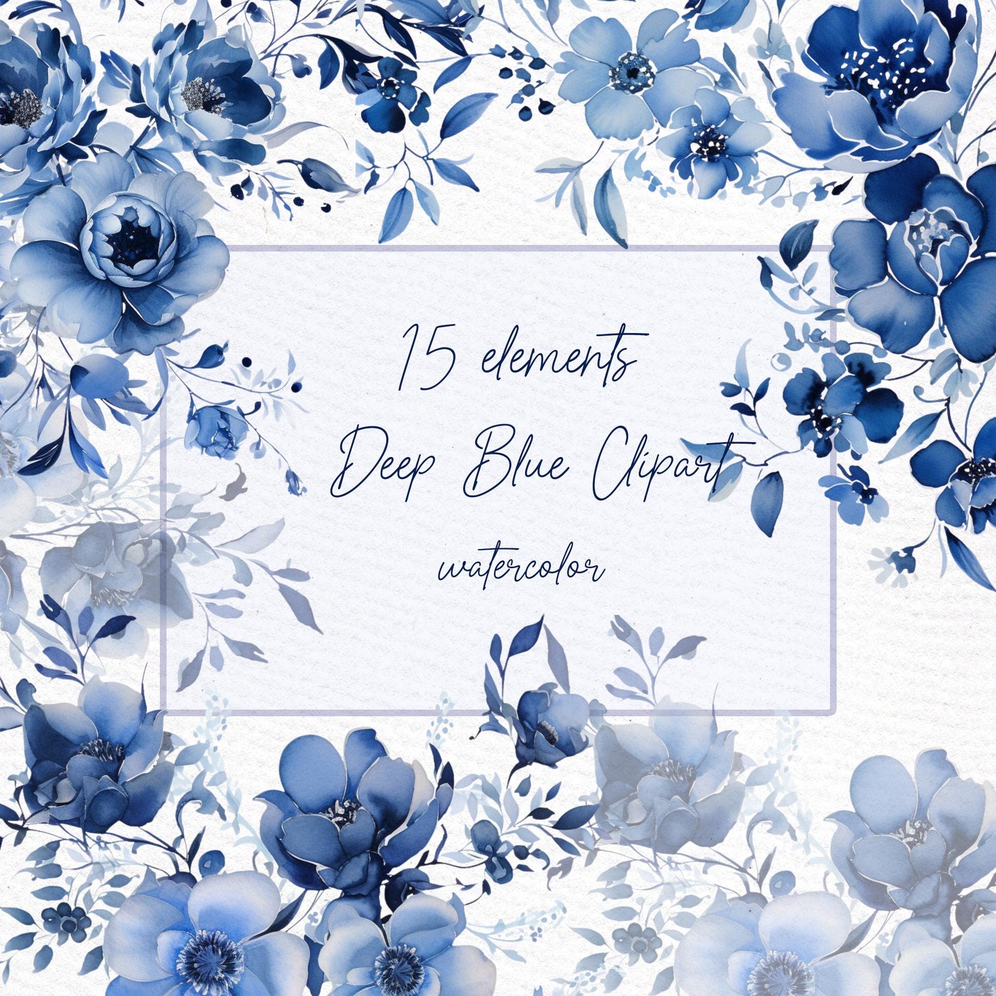 Deep Blue flowers Clipart: "BLUE PEONIES PNG" Watercolor Blue flowers png Wedding invitations Premade Clipart Blue Wreaths  Floral Borders