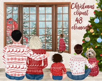 Christmas family clipart: "FAMILY CLIPART" Christmas Mug Matching Sweaters Family Christmas Parents and Kids Dog clipart Christmas landscape