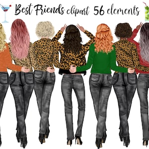 Beste vrienden Clipart: "ANIMAL PRINT GIRLS" Bff clipart Aanpasbare clipart Luipaardprint Soul Sisters Bruidsmeisje cadeau Mok ontwerp Meisje Png