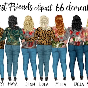 Clipart de niñas de talla grande: "CURVY GIRLS CLIPART" Animal Print Girls Bff clipart Clipart Personalizable Leopard print Mejor amigo regalo Taza Png