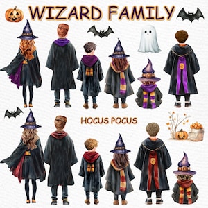 Zauberer Clipart: „ZAUBERER FAMILIE CLIPART“ Zauberer Kinder Png Zauberer Landschaft Halloween Familie Zauberfamilie Zauberer Geschwister Zauberer läd ein