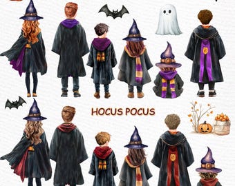 Wizard Family Clipart: Halloween Magic, Kids PNG (Digital Download)