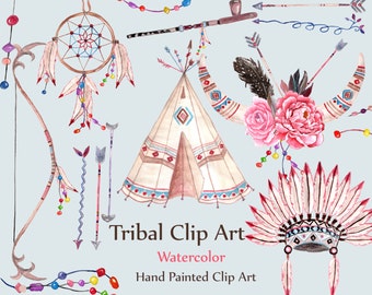 Aquarell Stammes Clipart: "TRIBAL ClipArt" Traum Hingucker Tipi Zelt Pfeile Federn indische Clip Kunst Hochzeit Clip Kunst Invitatins ClipArt