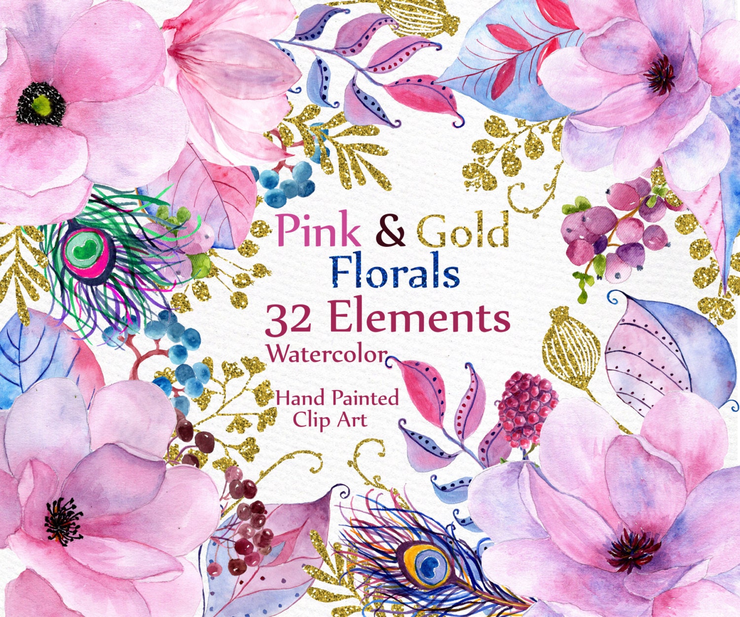 WEDDING CLIPART floral clipart DIY clipart wedding invitations separate flowers handpainted flowers Watercolor peonies flowers clipart