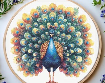 Peacock Cross Stitch Pattern: Elegant Bird Embroidery (PDF)