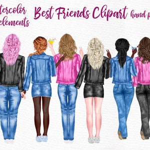 Clipart de melhores amigos: "JEANS JACKET GIRLS" Clipart Bff Jaqueta Besties Clipart personalizável Besties personalizados Soul Sisters Presente de dama de honra