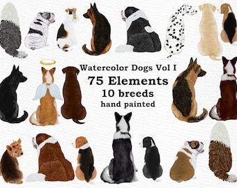 Dog Clipart: &quot;WATERCOLOR DOGS&quot; Dog breeds Pet clipart Puppies clipart Dog for mug Dog graphics Dog Bundle Dog Illustrations Dog lovers gift