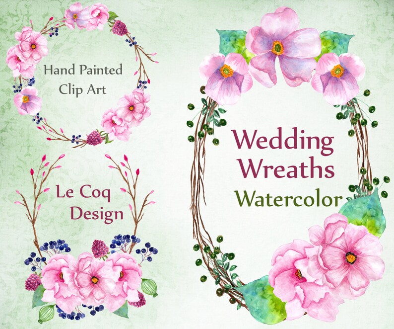 Watercolour flowers clipart FLORAL WREATHS pink flowers peony clipart wedding clipart DIY invite greeting card floral clipart handpainted