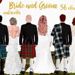 Hochzeit Clipart: "Männer in KILTS" Braut und Bräutigam schottische Hochzeit Hochzeit Illustrationen Aquarell Hochzeit Save the date Hochzeit lädt ein