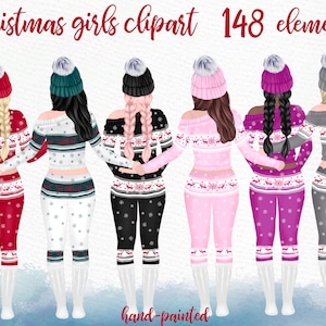 Christmas Bundle Girls Clipart: "MEJOR AMIGO CLIPART" Chicas de invierno Navidad Familia Png Imágenes prediseñadas personalizables Bff clipart Suéteres a juego