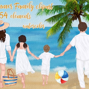 Familien Clipart: "SUMMER CLIPART" Mutter und Kinder Muttertag Strand Clipart Papa Mama Kinder Aquarell Menschen Familie Figuren Eltern und Kinder