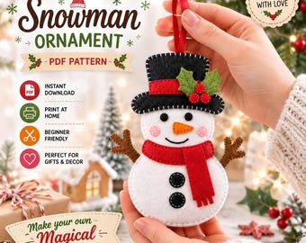 Felt Snowman Sewing Pattern, Christmas Ornament PDF Pattern, DIY Felt Christmas Decoration, Hand Sewing Pattern, Holiday Felt Craft