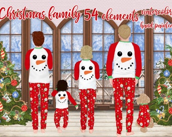 Christmas family clipart: "FAMILY CLIPART" Matching pajamas Family Christmas Parents and Kids Snowman pajamas Winter landscape Family mug