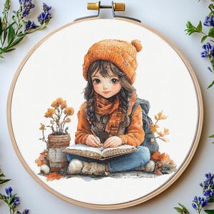 Girl with Book Cross Stitch Pattern: Cozy Reading Nook (PDF)