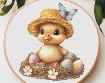 Cute Duck Cross Stitch Pattern: "EASTER CROSS STITCH" Spring Cross Stitch Pdf Easter Embroidery Pattern Farm Animal Cross stitch Nursery Diy