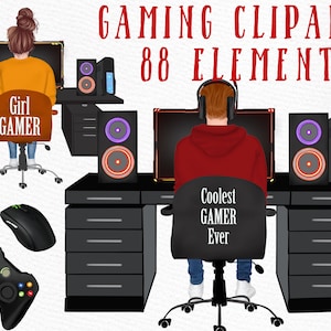 Clipart giocatore: "GAMING CLIPART" Video Game Clipart Computer Clipart Game Sublimation Joystick e console Gaming Girl Clipart personalizzata