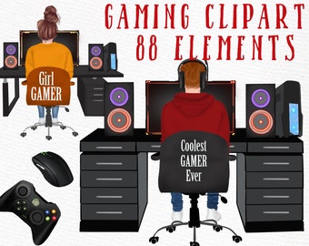 Gamer clipart: "GAMING CLIPART" Video Game Clipart Computer Clipart Game Sublimation Joystick and console Gaming Girl Personalized clipart