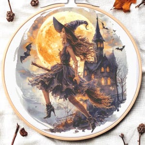 Witch Cross Stitch Pattern Pdf: &quot;WITCH CROSS STITCH&quot; Halloween Embroidery Design Modern Witch Cross Stitch Black Witch Pdf Punto de Cruz