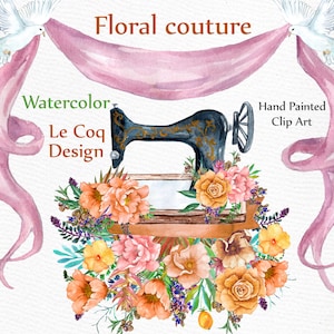 Watercolor clipart: &quot;WEDDING CLIPART&quot; Bouquets clipart Vintage Wedding invites Banners Sewing Machine Boho clipart DIY invite sewing clipart