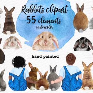 Clipart de coelho em aquarela: "COELHO CLIPART" Crianças com coelhinhos Bichinhos fofinhos Animais pequenos Animais da floresta Aquarela de estimação Animais de berçário