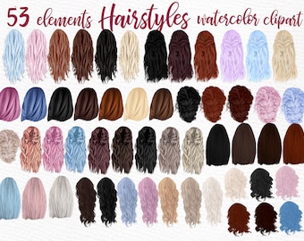 Hairstyles clipart: &quot;GIRLS CLIPART&quot; Custom hairstyles Long hair Girls hair clipart Planner Clipart Fashion hairstyles Black Hair Clipart