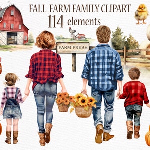 Clipart de famille de ferme : « CLIPART DE FAMILLE D’AUTOMNE » Farm Life clipart Parents et enfants Farm Mug design Farm House Png Fall clipart Thanksgiving Png
