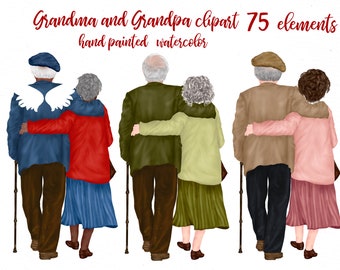 Grandparents clipart: "GRANDPA AND GRANDMA" Elderly Parents Clipart Portrait Creator Family Clipart Sublimation Design Elderly Couple Png