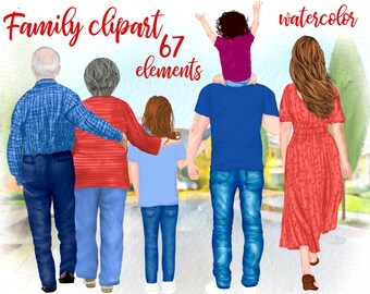 Family clipart: "GRANDPARENTS CLIPART" Dad Mom Children Watercolor people Siblings clipart Family Mug designs Older people Sublimation art