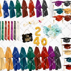 Graduation Clipart: GRADUATING STUDENTS Graduate Congrats Graduation Toga Hat White Grad gowns Grad College Senior Male Female Students image 3