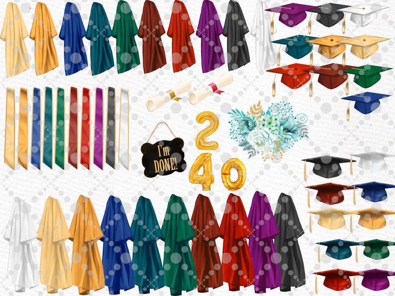 Graduation Clipart: GRADUATING STUDENTS Graduate Congrats Graduation Toga Hat White Grad gowns Grad College Senior Male Female Students image 3