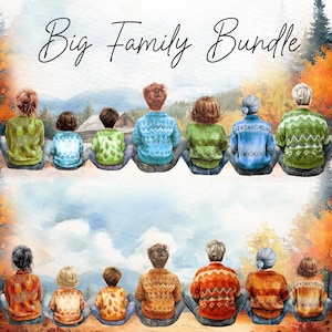 Bundle de cliparts grande famille : « CLIPART FAMILLE AUTOMNE » Clipart automne bonjour design automne papa maman enfants grands-parents Png portrait de famille personnalisable