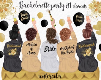 Clipart de demoiselle d’honneur: « ROBES DE MARIAGE CLIPART » Enterrement de vie de jeune fille Mariée Clipart Douche nuptiale Invitation Diy Demoiselle d’honneur cadeau mariée tribu