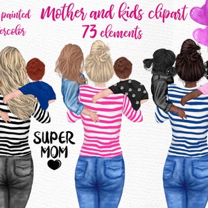 Clipart de mãe e filhos: "CLIPART DO DIA DAS MÃES" Clipart de moda Clipart de super mãe Meninas Garotinho Mãe vida clipart Convite faça você mesmo