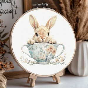 Cute Bunny Cross Stitch Pattern Pdf: &quot;EASTER BUNNY EMBROIDERY&quot; Easter Bunny Cross Stitch Rabbit Cross Stitch Floral Cross Stitch Pattern