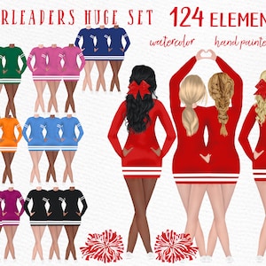 Cheerleaders Bundle  Clipart: "GIRLS CLIPART" Watercolor Girls Best Friends Sports Team Clip Art Cheerleaders uniforms School Girls clipart