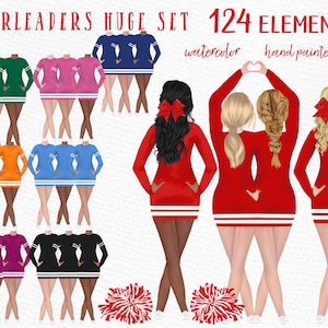 Clipart do pacote de líderes de torcida: "GIRLS CLIPART" Aquarela Meninas Melhores Amigos Equipe Esportiva Clip Art Uniformes de líderes de torcida Clipart de meninas da escola