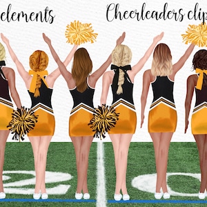 Cheerleaders Clipart: "GIRLS CLIPART" Uniforme naranja negro Best Friends Sports Team Clipart Planner Girls Png Peinados personalizados Niñas